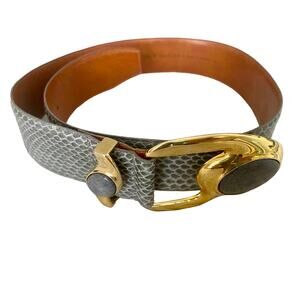 Jana Genuine Gray Snakeskin Belt with Large Gold Buckle 34" nwot